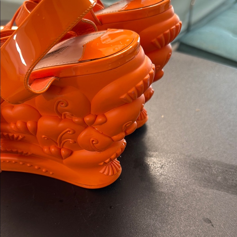 Miu Miu Bold Orange Platform Heels - Picture 2 of 4